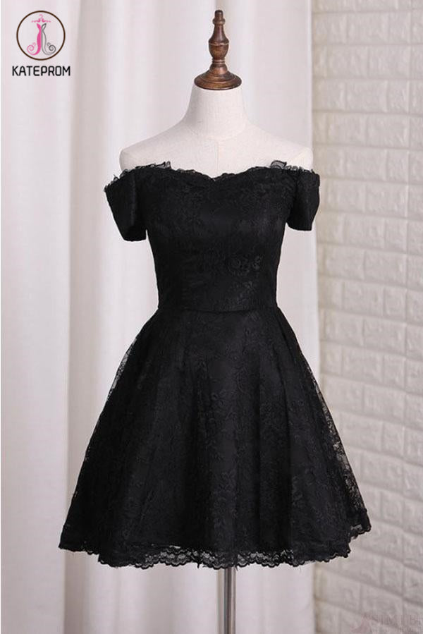 Black Lace Prom Dresses Short A Line