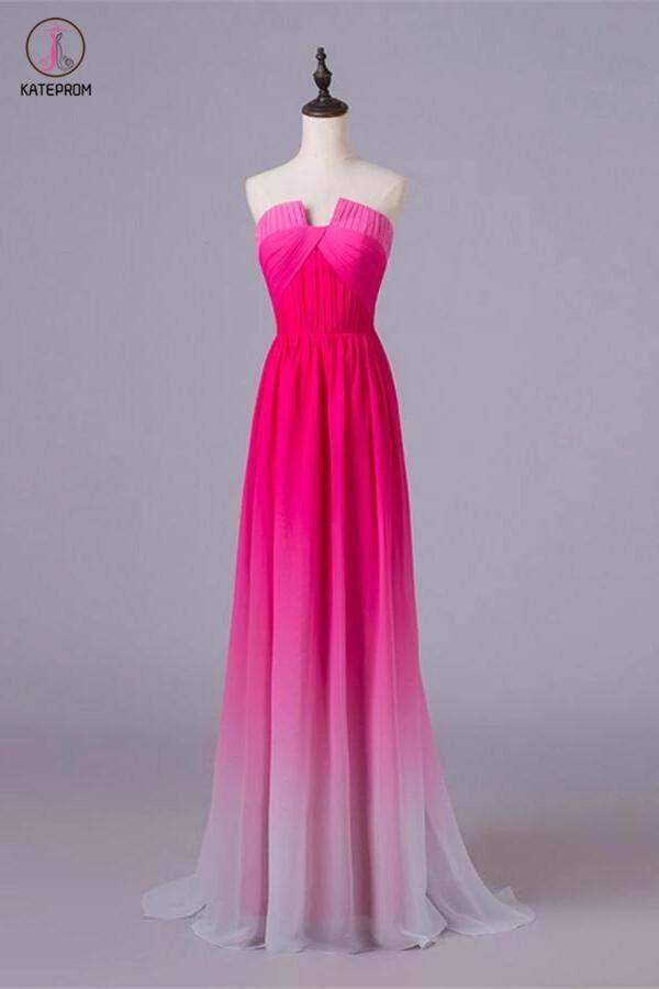 Pink Ombre Prom Dress with Straps