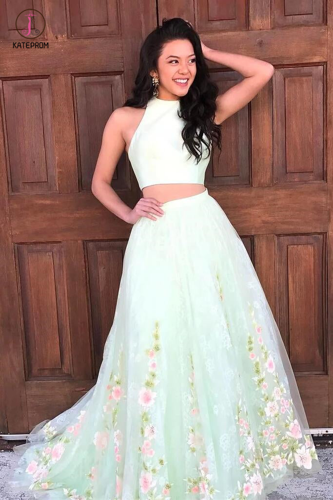 Mint green two piece prom dress hotsell