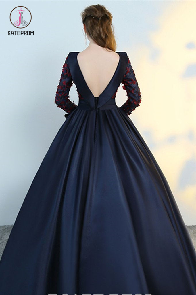 Dana Strapless Flower Applique Taffeta Extra Long Length Dress