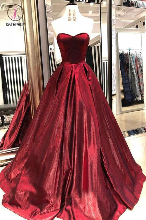 long burgundy puffy prom dresses