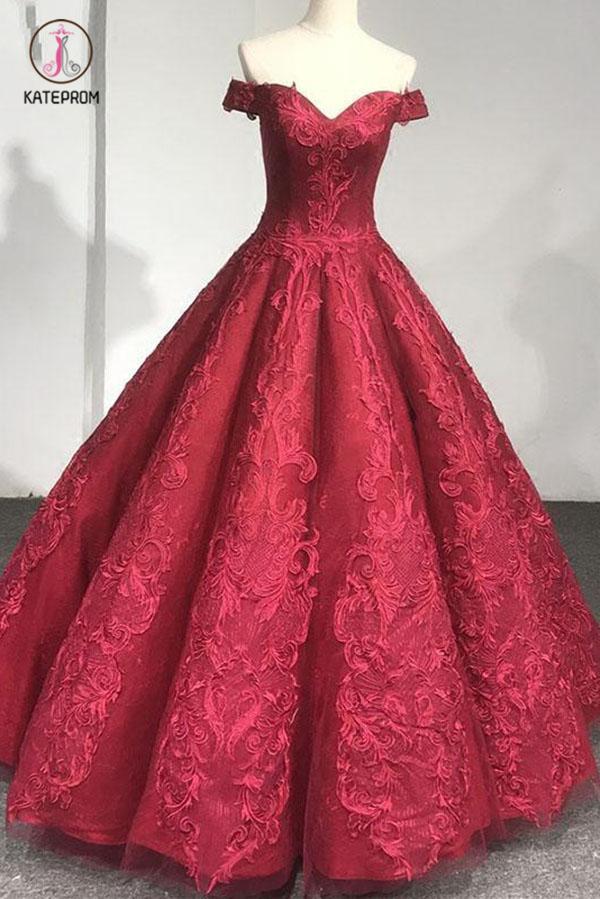 long burgundy puffy prom dresses