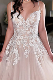 V Neck Champagne Lace Wedding Dresses, Champagne Lace Prom Formal Dresses KPW0747