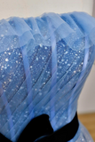 Blue Tulle A Line Strapless Long Prom Dress, Beautiful Evening Party Dress KPP2037