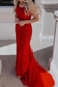 Red Long Spaghetti Straps Prom Dress, Appliques Fashion Party Dress KPP2043