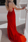 Red Long Spaghetti Straps Prom Dress, Appliques Fashion Party Dress KPP2043