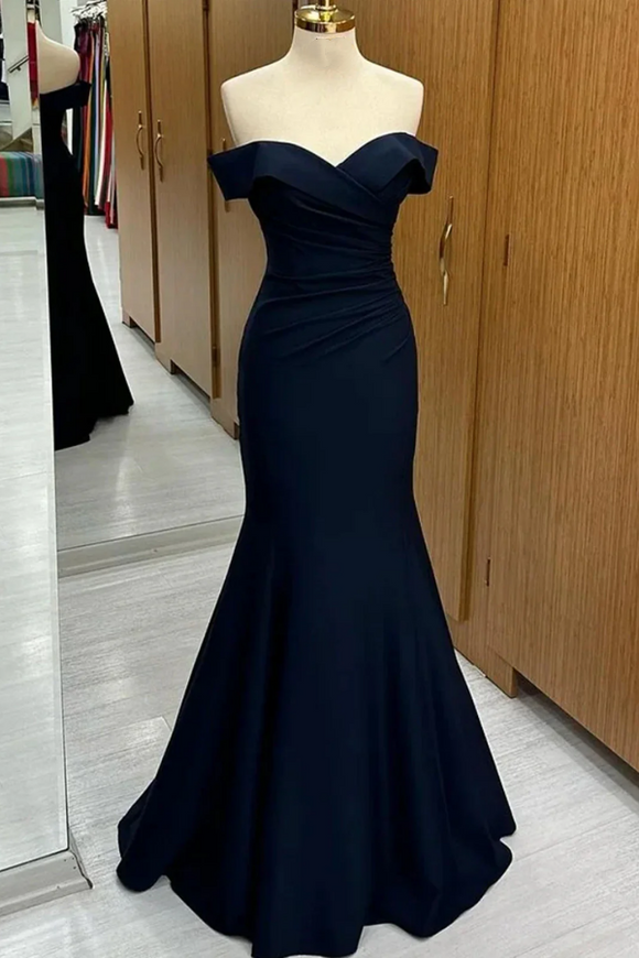 Navy Blue Mermaid Spandex Off Shoulder Party Dress, Navy Blue Prom Dress KPP2044