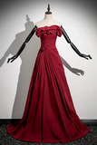 Wine Red Taffeta Long Prom Dress Party Dress, Off Shoulder Formal Dress KPP2049