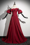 Wine Red Taffeta Long Prom Dress Party Dress, Off Shoulder Formal Dress KPP2049