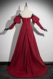 Wine Red Taffeta Long Prom Dress Party Dress, Off Shoulder Formal Dress KPP2049