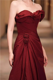 Wine Red Taffeta Long Prom Dress Party Dress, Off Shoulder Formal Dress KPP2049