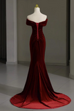 Mermaid Velvet Burgundy Long Prom Dress, Burgundy Long Formal Dress KPP2053