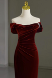 Mermaid Velvet Burgundy Long Prom Dress, Burgundy Long Formal Dress KPP2053