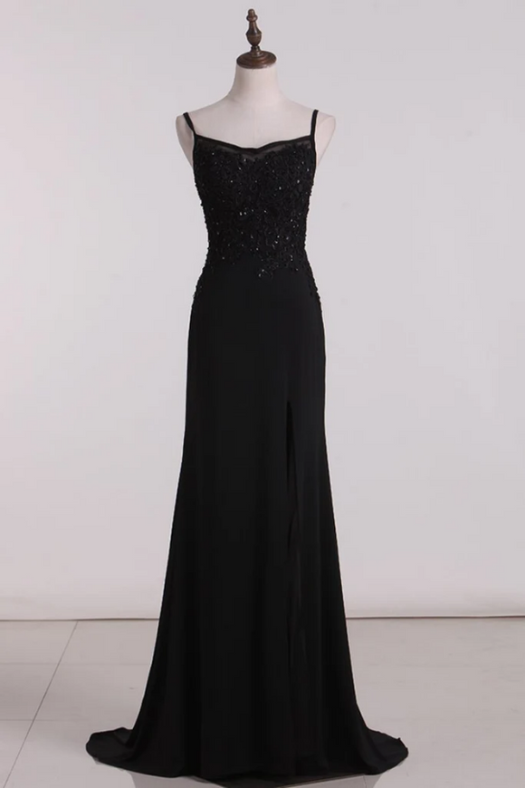 Prom Dresses Sheath Spaghetti Straps Spandex With Applique KPP2062