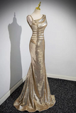 Gold Sequins Long Prom Dress, Mermaid One Shoulder Evening Party Dress KPP2064