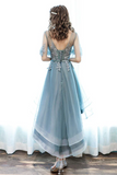 A Line Tulle Lace Gray Green High Low Prom Dress, Gray Green Formal Dress KPP2065