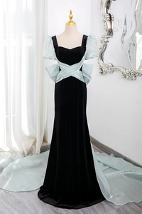 Simple Mermaid Velvet Black Long Prom Dress, Black Long Formal Dress KPP2069