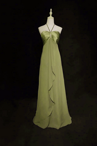 Green Halter Chiffon Simple A Line Party Dress, Green Floor Length Prom Dress KPP2070