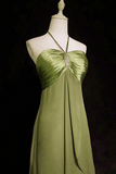 Green Halter Chiffon Simple A Line Party Dress, Green Floor Length Prom Dress KPP2070