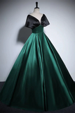 Chic Black and Green Satin Off Shoulder Long Party Dress, Floor Length Prom Dress KPP2075