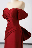 Burgundy Satin Floor Length Prom Dress, Mermaid Off the Shoulder Party Dress KPP2076