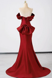 Burgundy Satin Floor Length Prom Dress, Mermaid Off the Shoulder Party Dress KPP2076