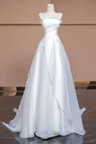 White A Line Strapless Long Wedding Party Dress, White Simple Formal Dress KPP2081