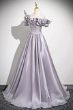 Lovely Satin Floor Length Prom Dress, Purple A Line Off Shoulder Evening Dress KPP2082