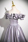 Lovely Satin Floor Length Prom Dress, Purple A Line Off Shoulder Evening Dress KPP2082