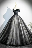 Black Velvet and Tulle Long Prom Dress, Elegant Off the Shoulder Party Dress KPP2083