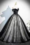 Black Velvet and Tulle Long Prom Dress, Elegant Off the Shoulder Party Dress KPP2083