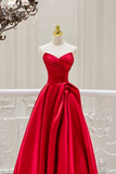 Red Satin Strapless V Neckline Long Evening Dress, Red Satin Prom Dress KPP2085