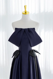 A Line Satin Dark Blue Long Prom Dress, Dark Blue Long Formal Dress KPP2087