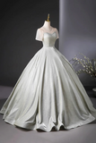 Beautiful Silver Glitter Floor Length Prom Dress, A Line Short Sleeve Evening Party Dress KPP2088