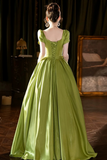 Lovely Green Satin Simple Short Sleeves Party Dress, A Line Prom Dress KPP2091