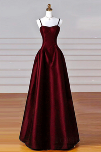 A Line Sweetheart Neck Satin Burgundy Long Prom Dress, Long Formal Dress KPP2105