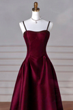 A Line Sweetheart Neck Satin Burgundy Long Prom Dress, Long Formal Dress KPP2105