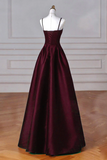 A Line Sweetheart Neck Satin Burgundy Long Prom Dress, Long Formal Dress KPP2105