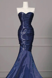 Mermaid Sweetheart Neck Water Satin Dark Blue Long Prom Dress KPP2108