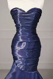 Mermaid Sweetheart Neck Water Satin Dark Blue Long Prom Dress KPP2108