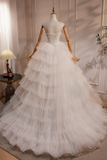 A Line Sweetheart Neck Tulle Lace Applique Beige Long Prom Dress with Beads KPP1955