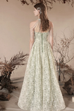 Cute Tulle Flower Floor Length Green Prom Dress, Beautiful Backless A Line Evening Party Dress KPP1956