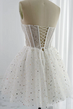 White A Line Tulle Star Short Prom Dress, White Cute Homecoming Dress KPP1961