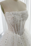 White A Line Tulle Star Short Prom Dress, White Cute Homecoming Dress KPP1961