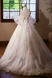 A Line Tulle Floral Floor Length Prom Dress, Off the Shoulder Formal Party Dress KPP1964