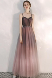 Beautiful Gradient Tulle Straps Sweetheart Long Party Dress, Junior Prom Dresses KPP1970