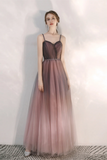 Beautiful Gradient Tulle Straps Sweetheart Long Party Dress, Junior Prom Dresses KPP1970