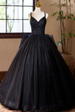 Black V Neck Tulle Lace Prom Dress, Gorgeous A Line Evening Party Dress KPP1972