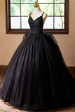 Black V Neck Tulle Lace Prom Dress, Gorgeous A Line Evening Party Dress KPP1972