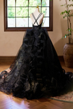 Black V Neck Tulle Lace Prom Dress, Gorgeous A Line Evening Party Dress KPP1972